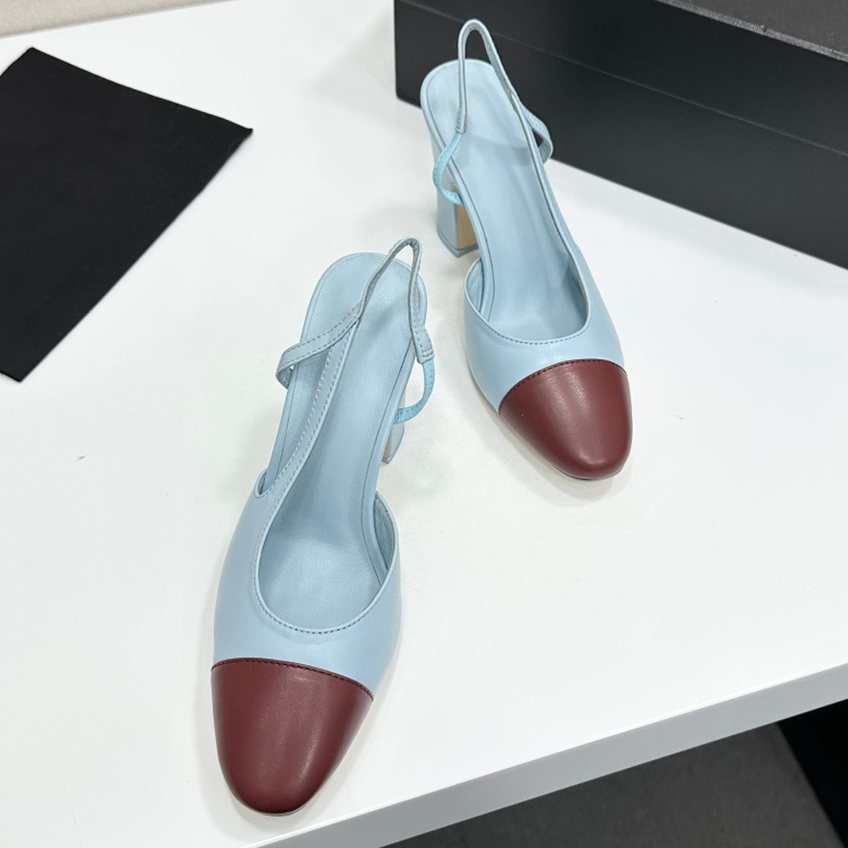 Casual Sandal Leather - 2026 Women's Two-Tone Slingback Block Heel