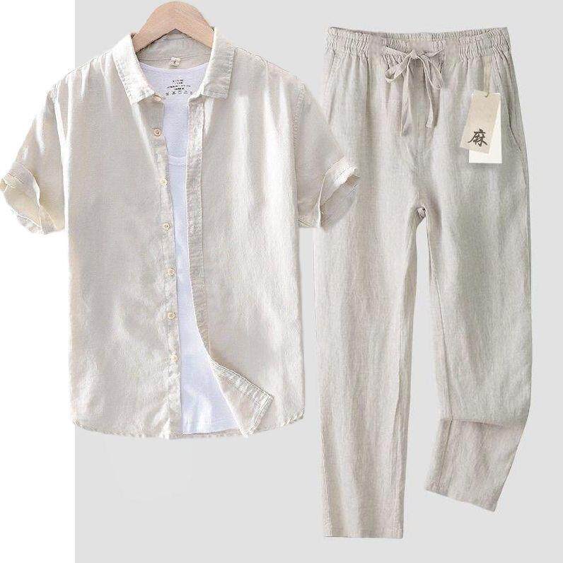 Linen Shirt Breathable - Loose Cotton Linen Men's T-Shirt White