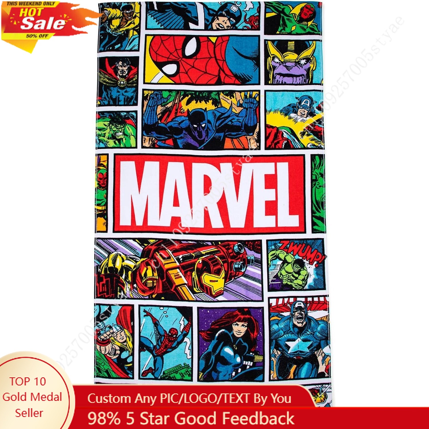 Beach Towel Large - Marvel Thor Comics Vintage Cosplay Large