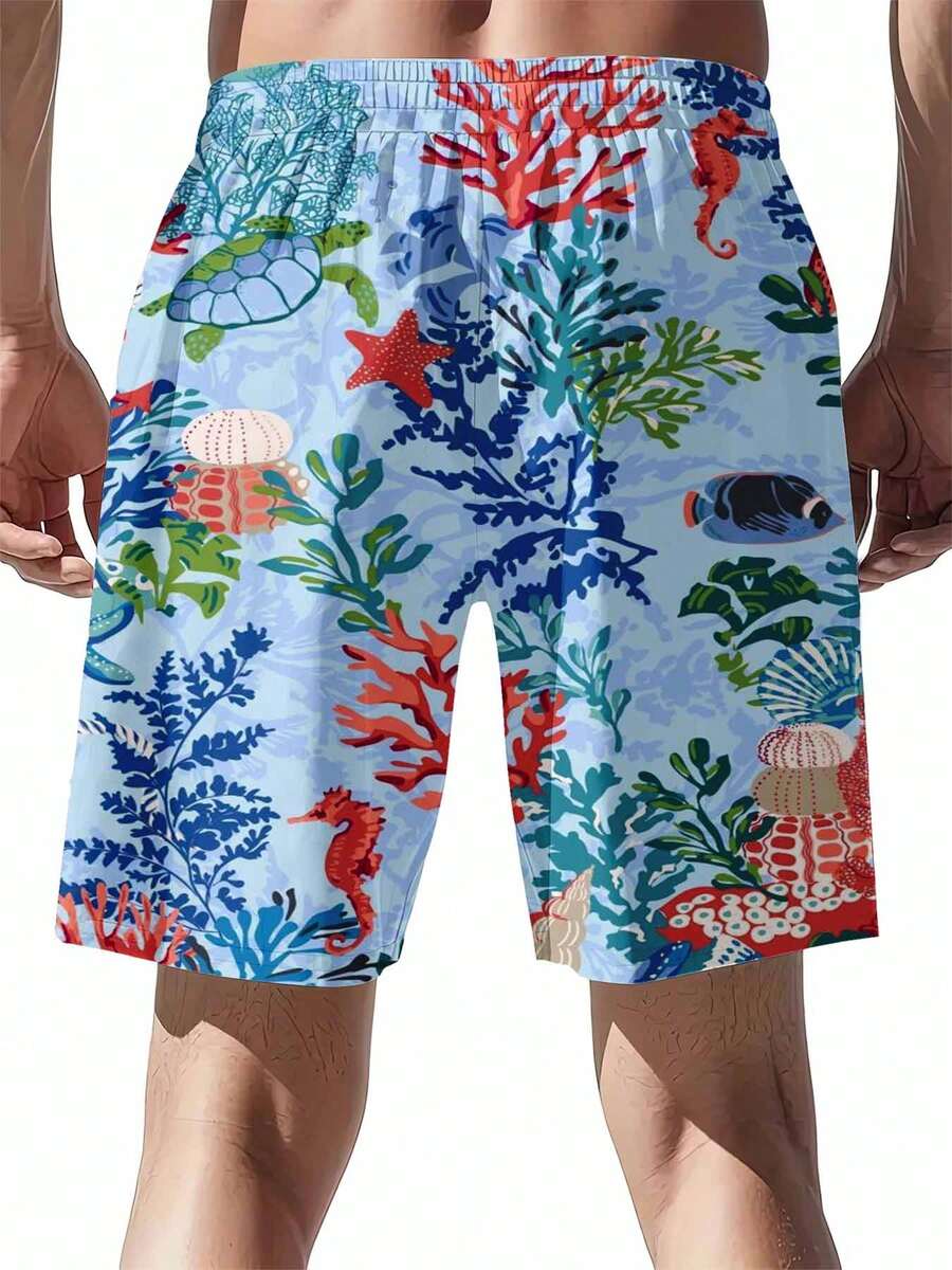 Mens Tropical Coral Print Swim - Swim Trunk Quick Dry ulasan dan harga
