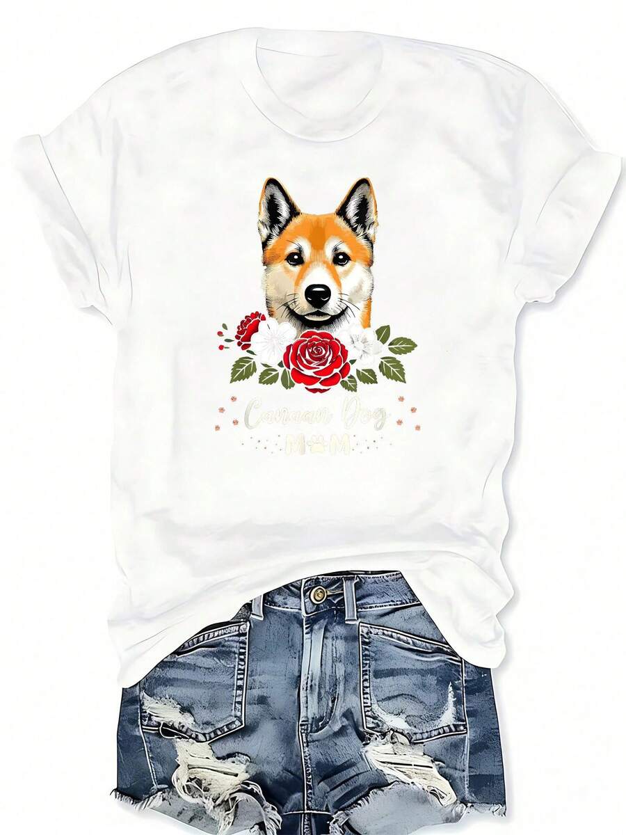 Canaan Dog Rose Floral Graphic - Tee Graphic Print ulasan dan harga