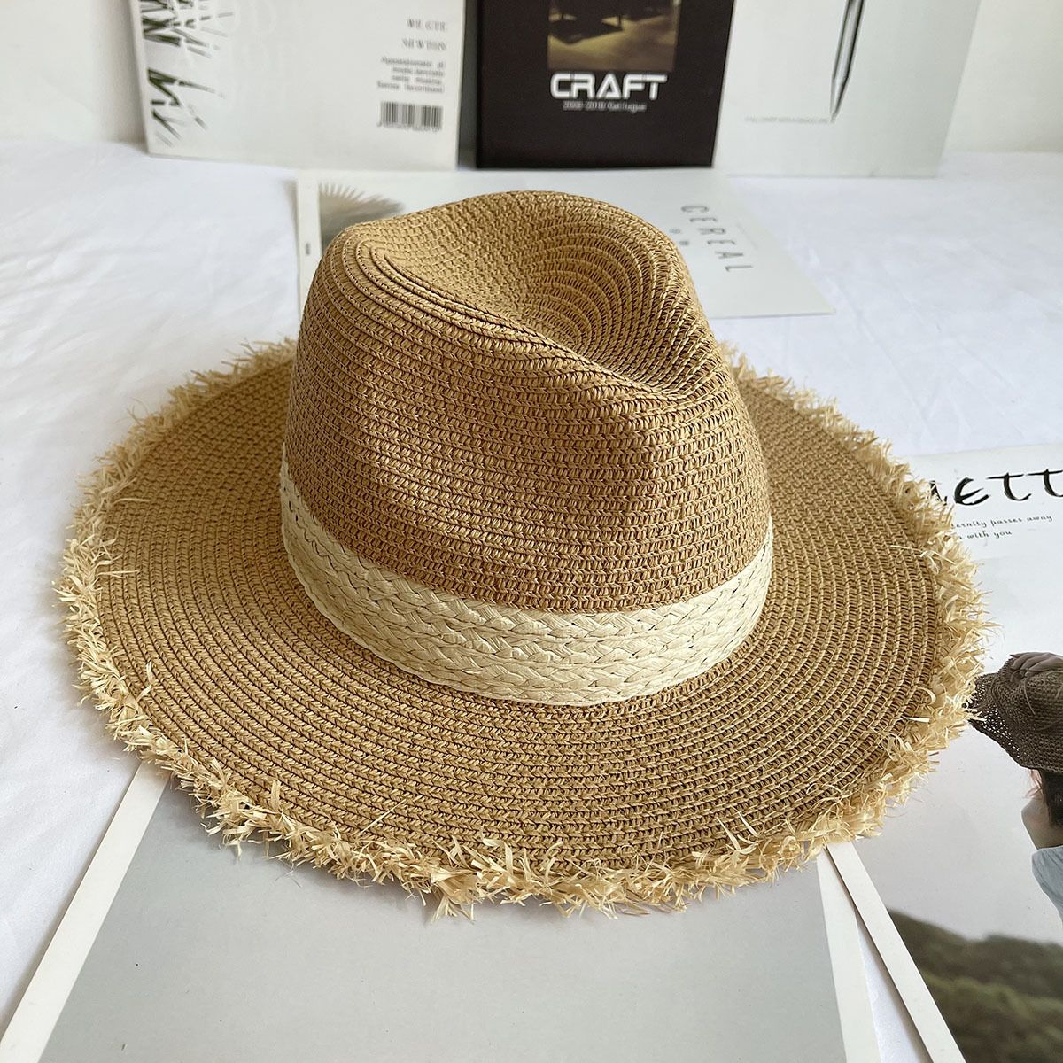 Fringed Brim Panama Hat Wide B - Bucket Hat Straw ulasan dan harga