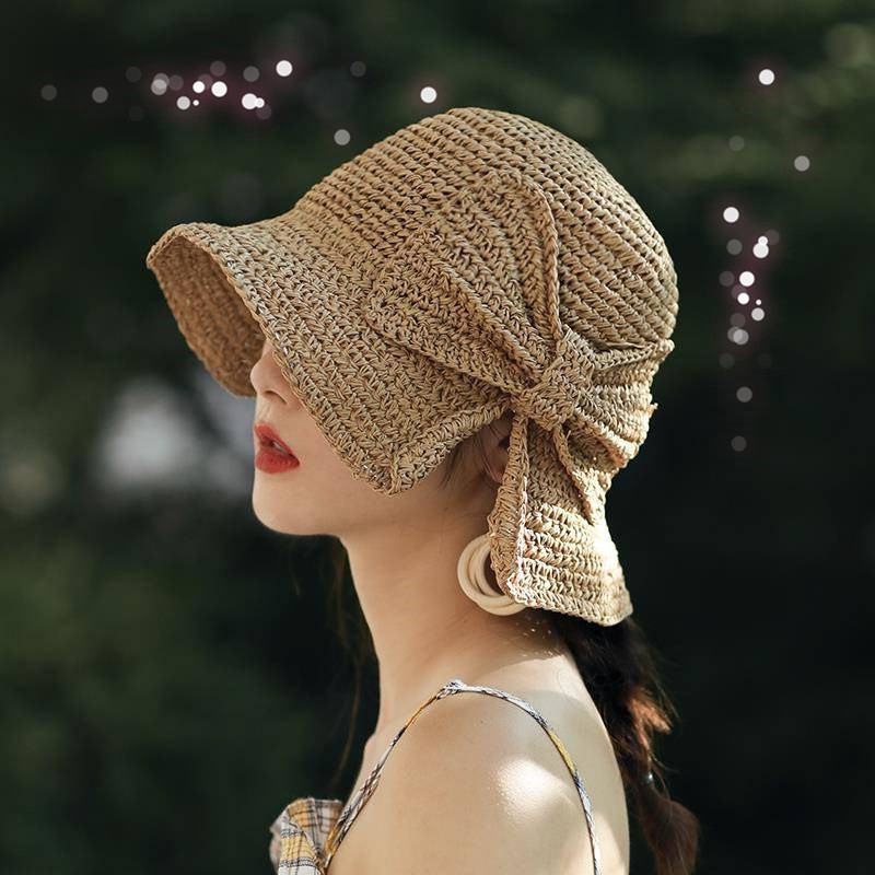 1Pcs Bow Sun Hat Wide Brim Flo - Bucket Hat Straw ulasan dan harga