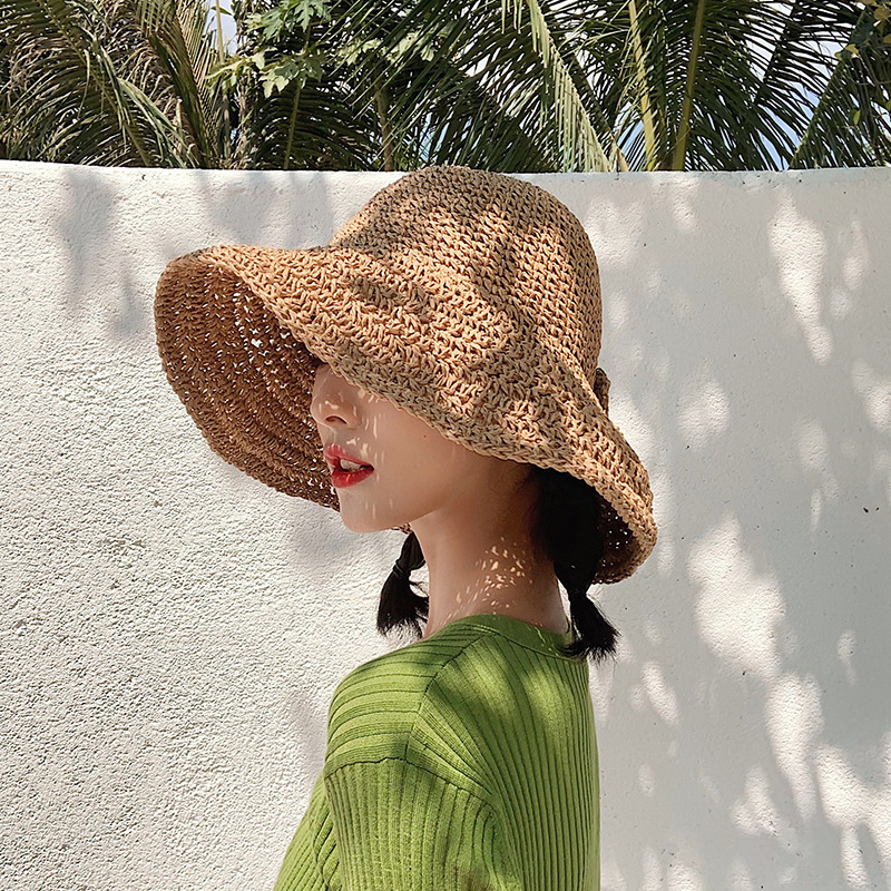 1Pcs Bow Sun Hat Wide Brim Flo - Bucket Hat Straw ulasan dan harga