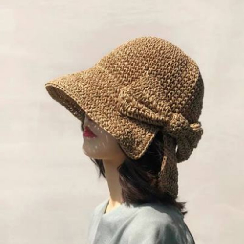 1Pcs Bow Sun Hat Wide Brim Flo - Bucket Hat Straw ulasan dan harga