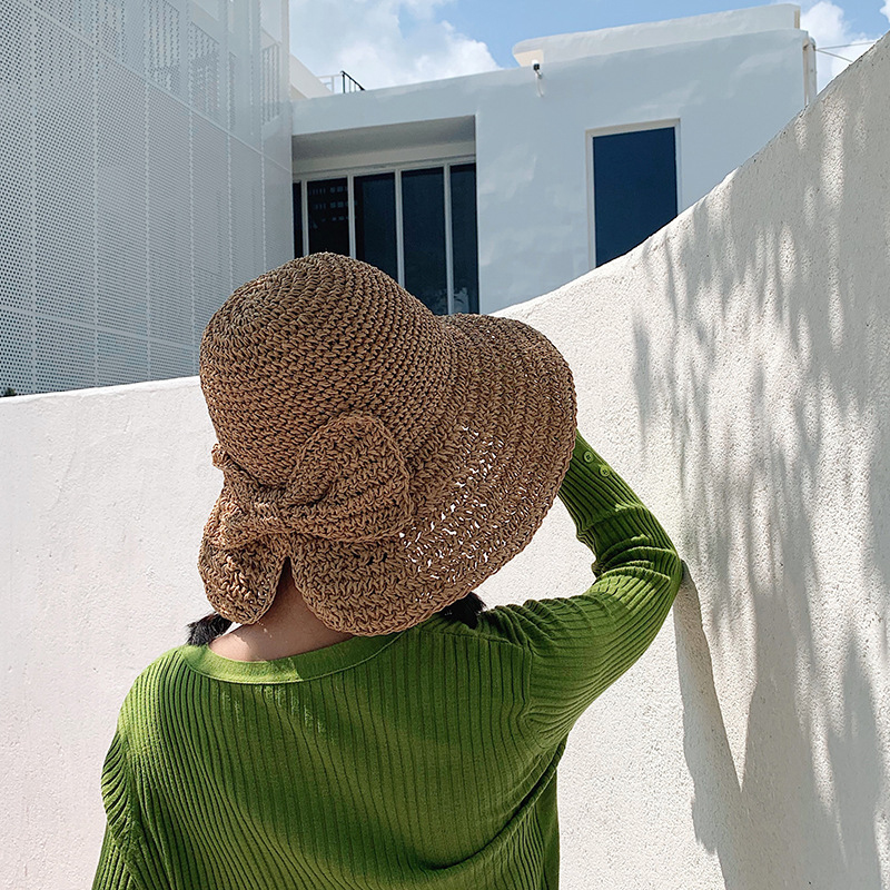 1Pcs Bow Sun Hat Wide Brim Flo - Bucket Hat Straw ulasan dan harga