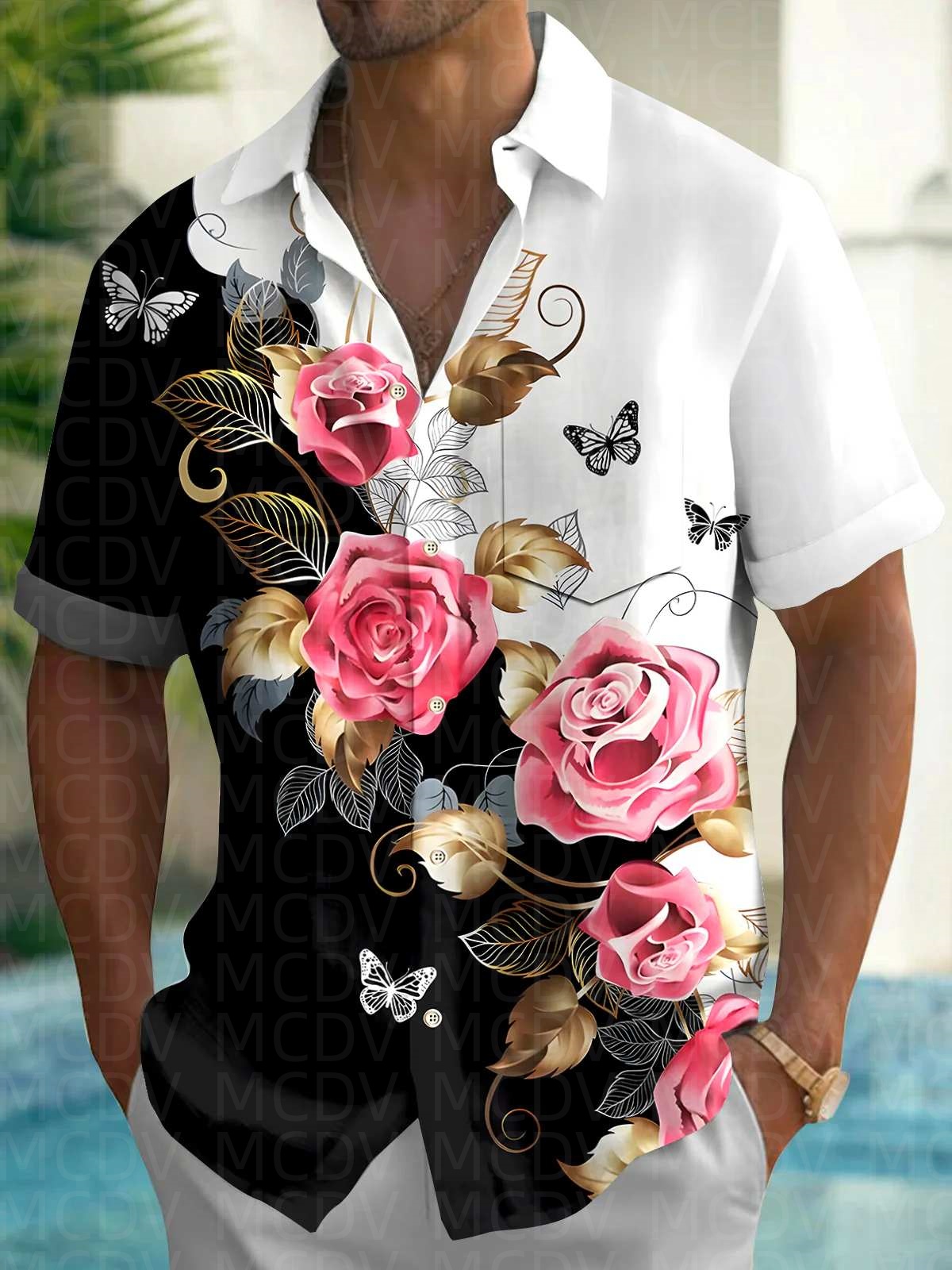 Chinese-style temple Pattern M - Shirt Camp Collar ulasan dan harga