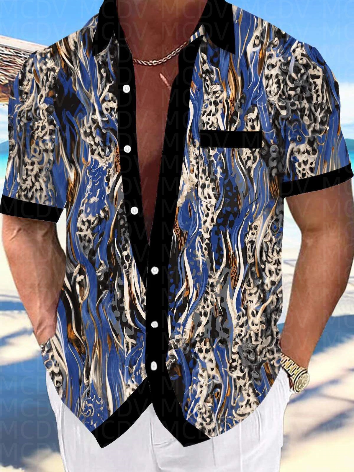 Chinese-style temple Pattern M - Shirt Camp Collar ulasan dan harga