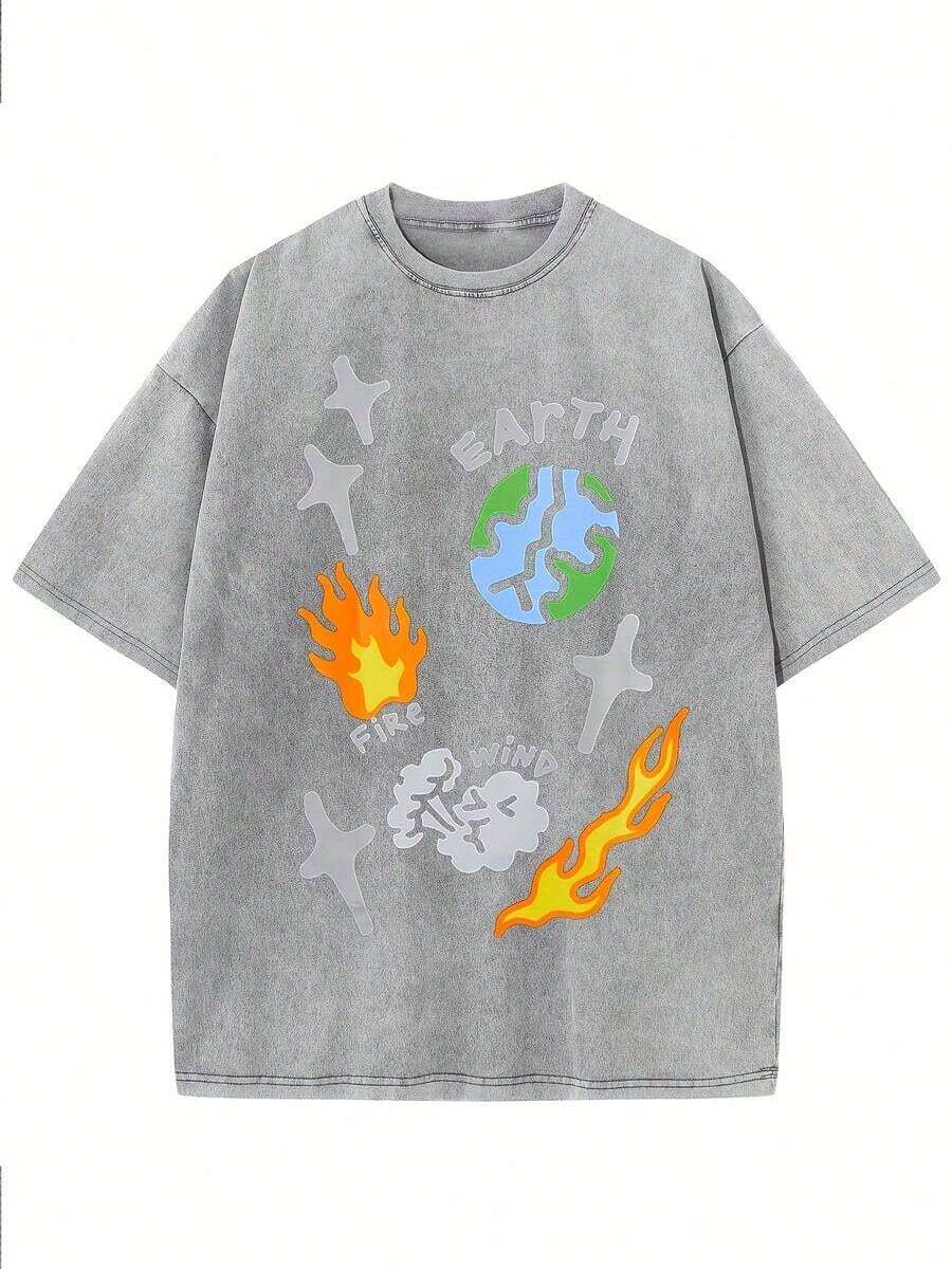 Oversized Denim Cotton T-Shirt - Tee Graphic Print ulasan dan harga