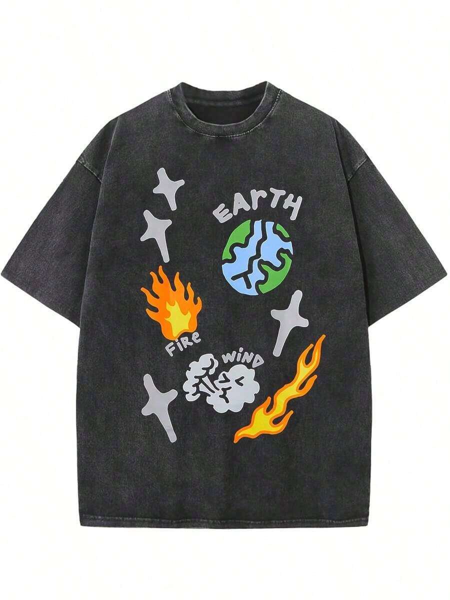 Oversized Denim Cotton T-Shirt - Tee Graphic Print ulasan dan harga