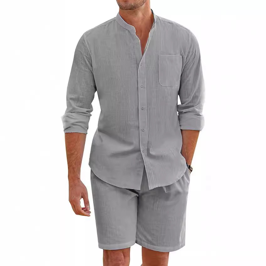 Simple Casual Men's Cotton Lin - Linen Shirt Breathable ulasan dan harga