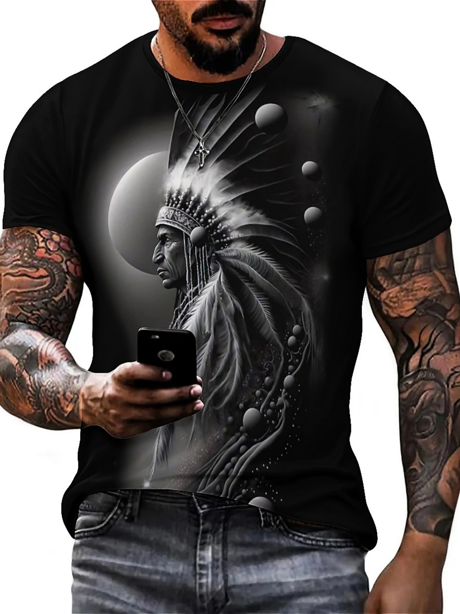 Men's 3D Printed Tribal Chieft - Tee Graphic Print ulasan dan harga