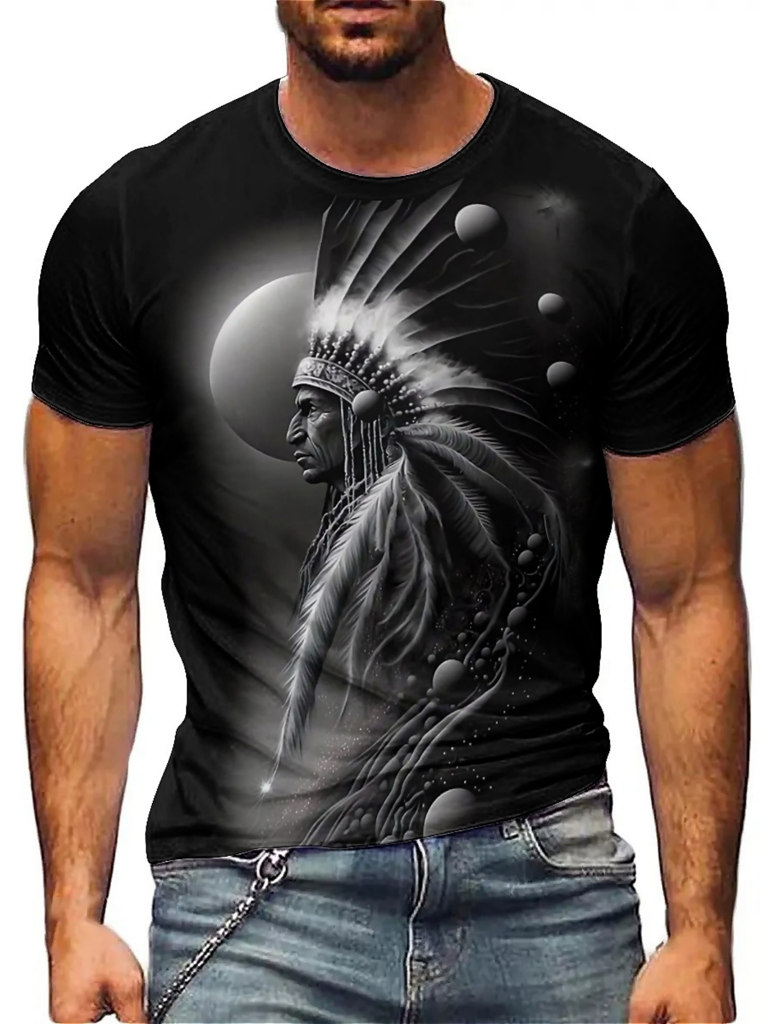Men's 3D Printed Tribal Chieft - Tee Graphic Print ulasan dan harga