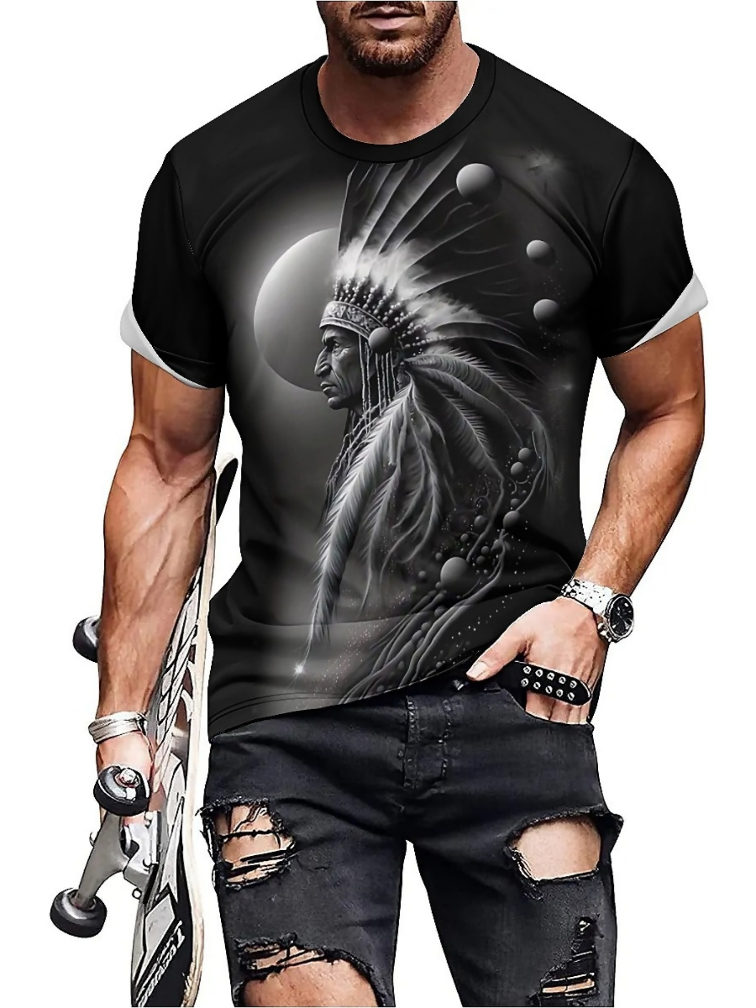 Men's 3D Printed Tribal Chieft - Tee Graphic Print ulasan dan harga