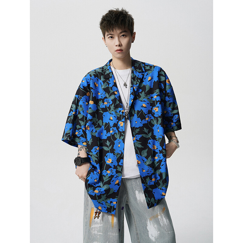 Summer Vintage Floral Print Lo - Resort Shirt Floral ulasan dan harga