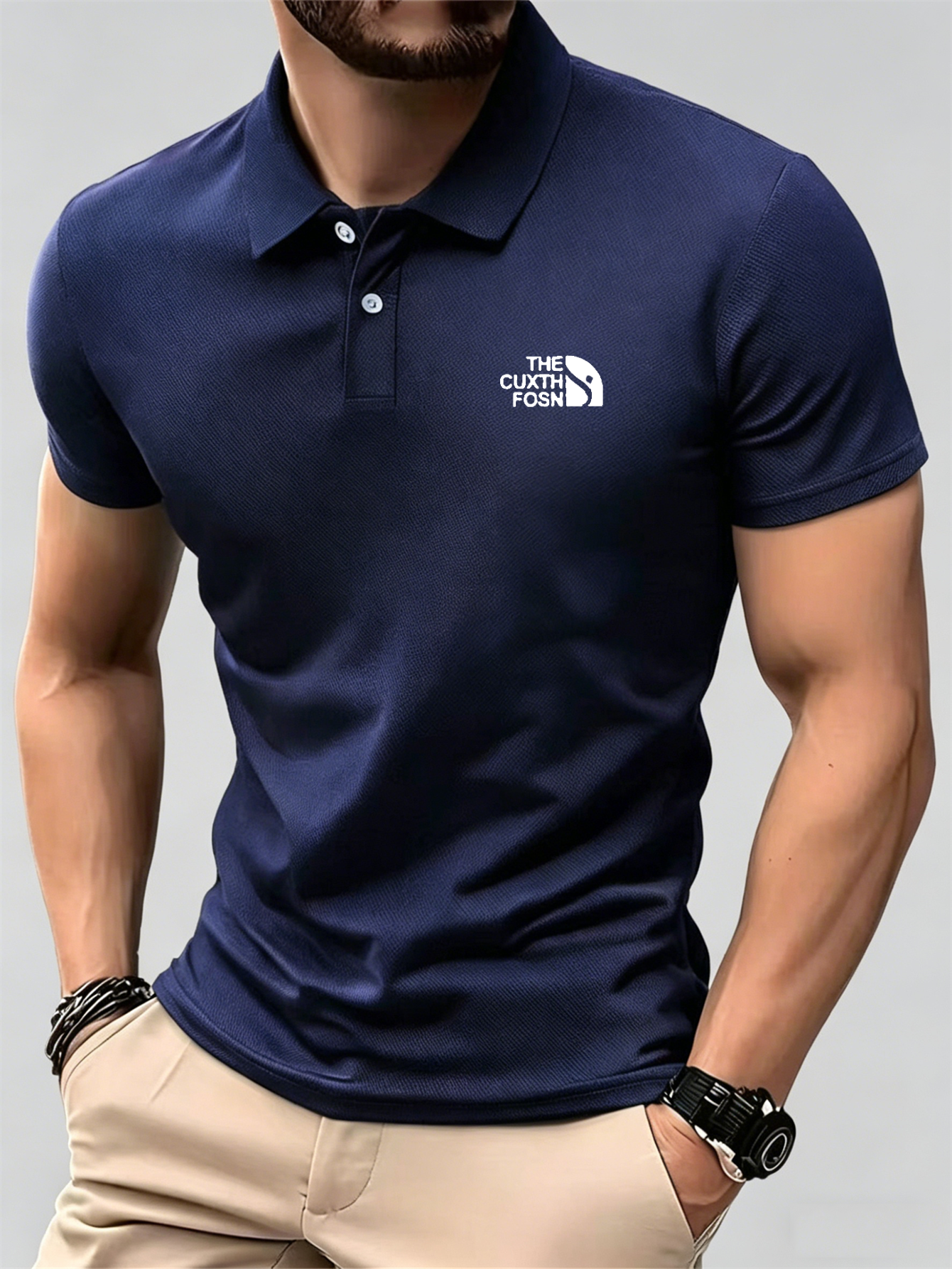 Men's Navy Blue 100% Polyester - Polo Shirt Pique ulasan dan harga