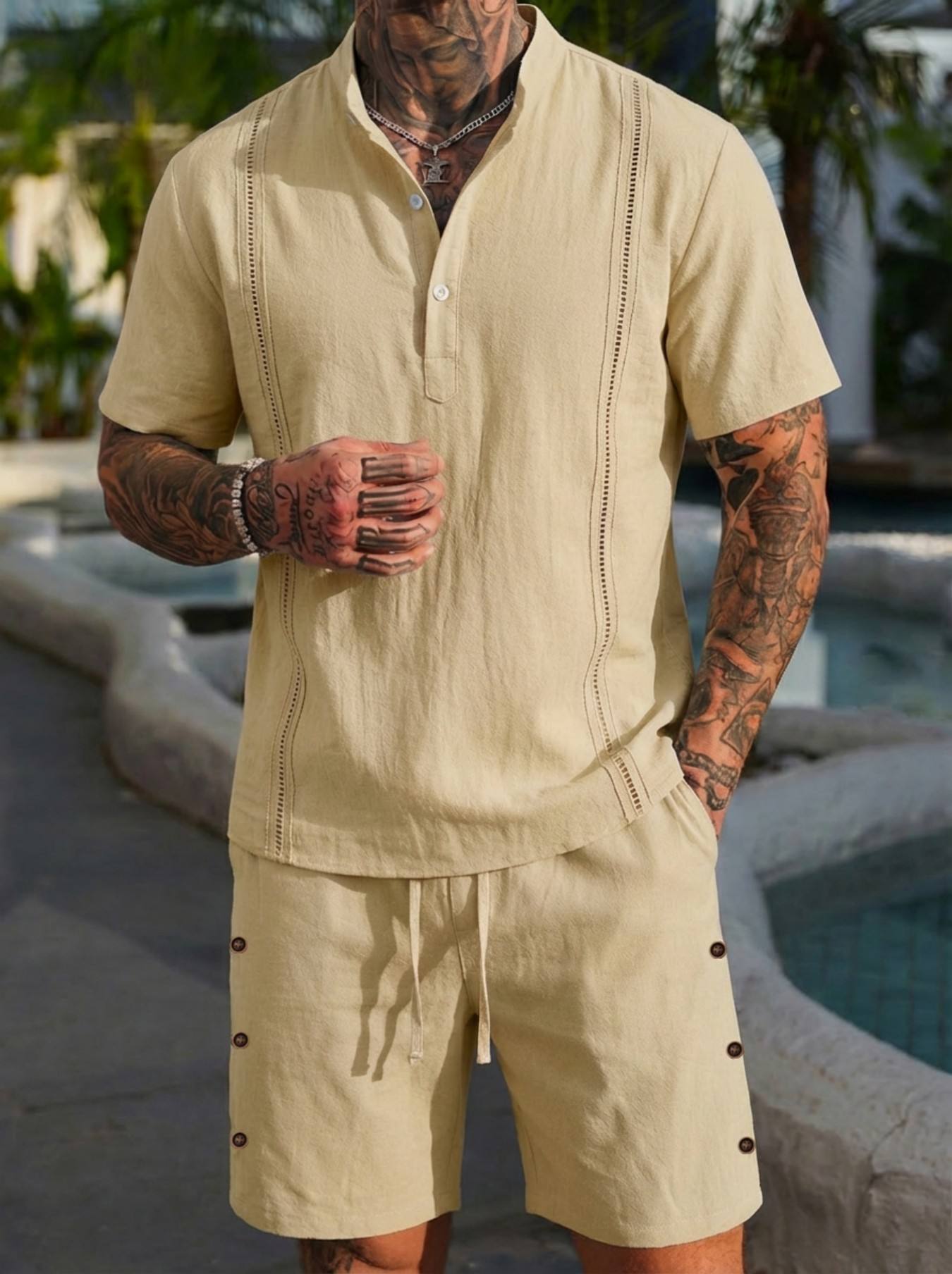 2026 men's summer beach casual - Short Linen Drawstring ulasan dan harga