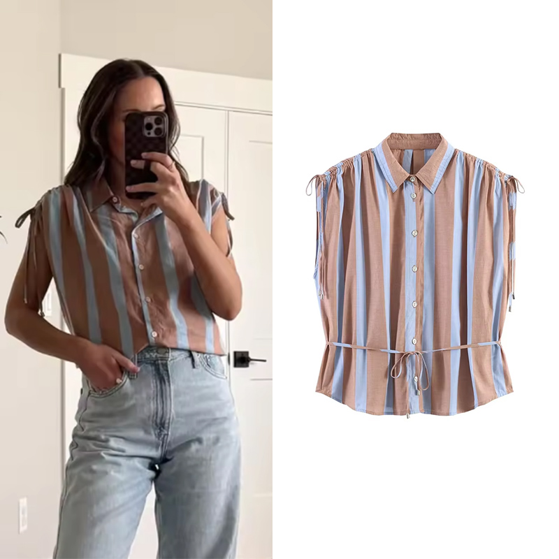Women's Stripe Shirt 2026 New  - Shirt Camp Collar ulasan dan harga