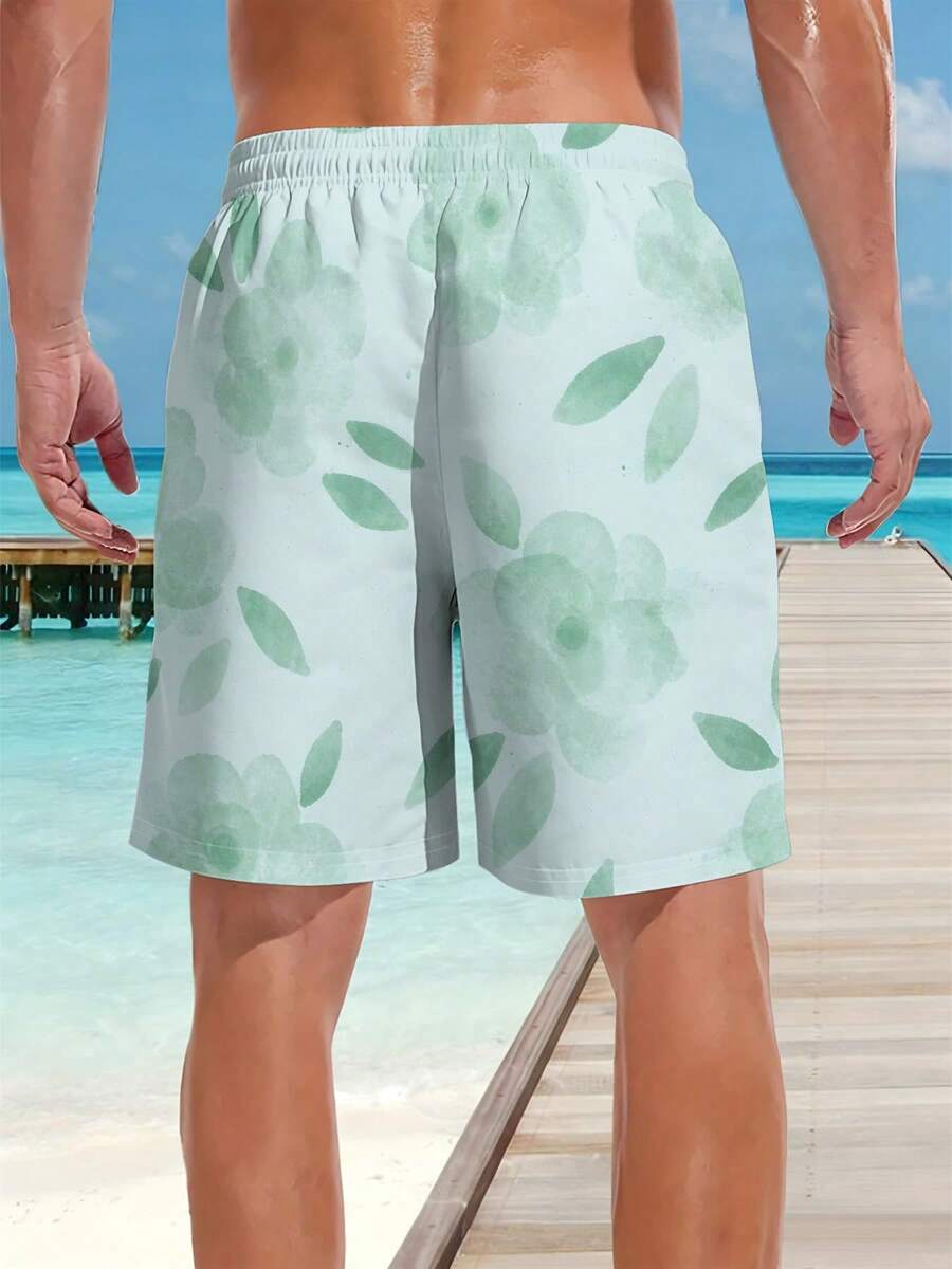 Mens Floral Print Beach Shorts - Swim Trunk Quick Dry ulasan dan harga