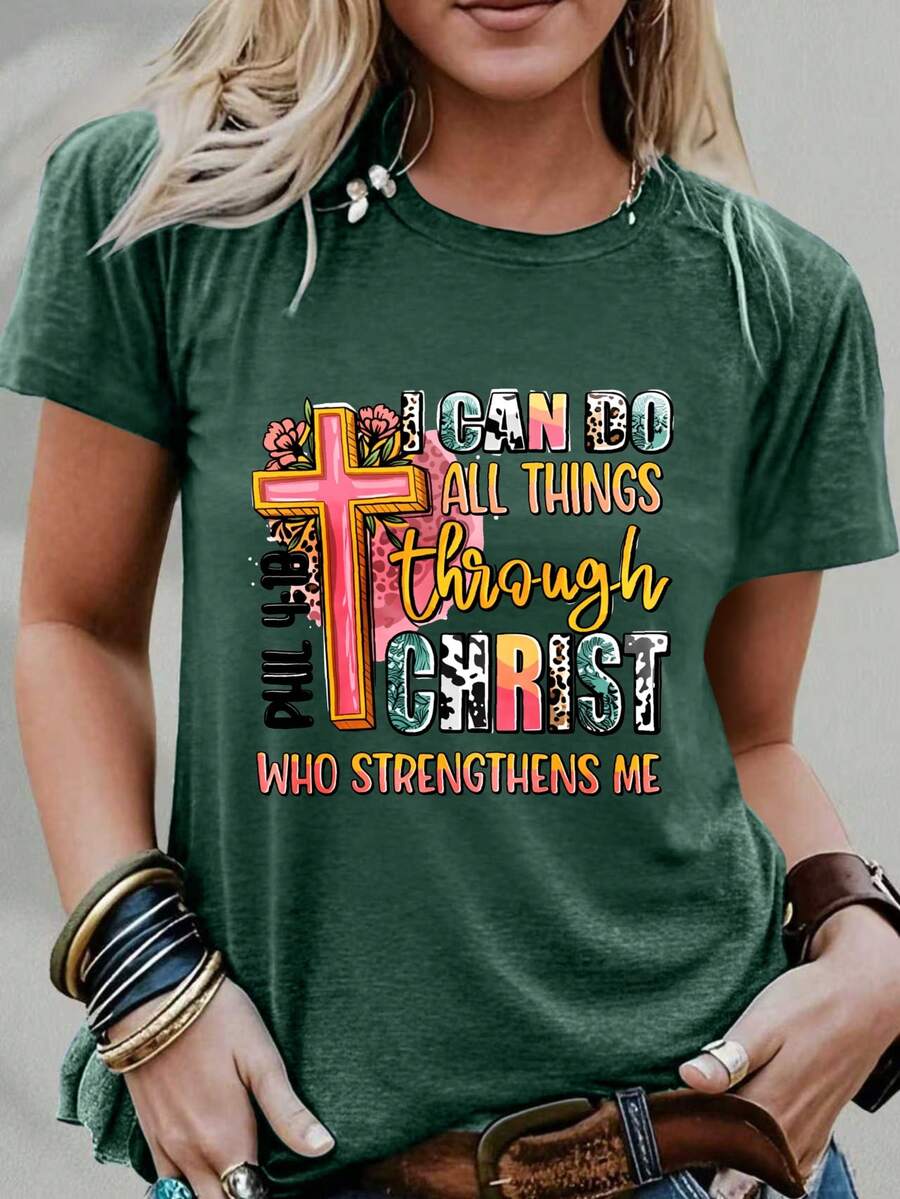 Womens Graphic Tee With Cross  - Tee Graphic Print ulasan dan harga