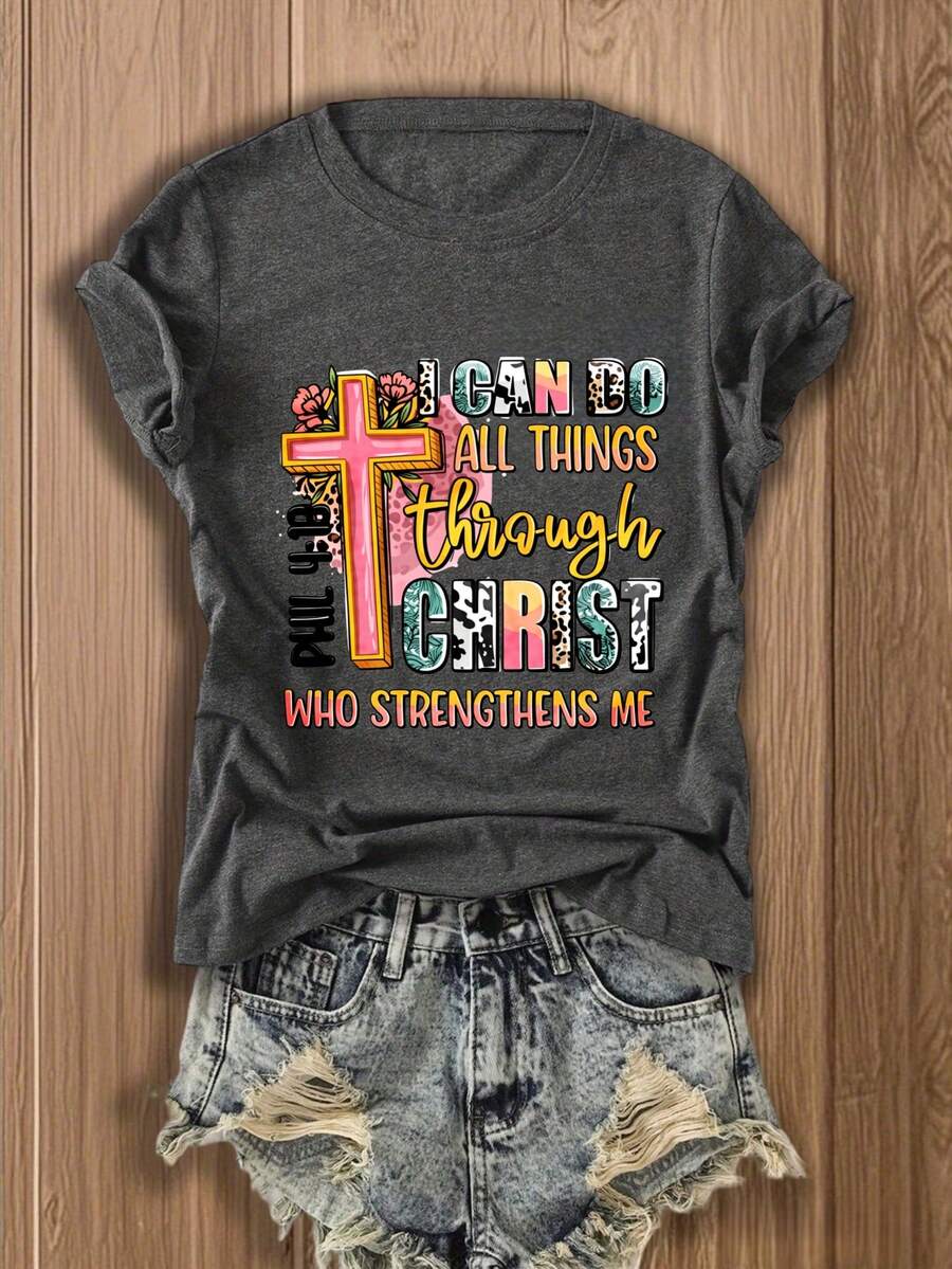Womens Graphic Tee With Cross  - Tee Graphic Print ulasan dan harga