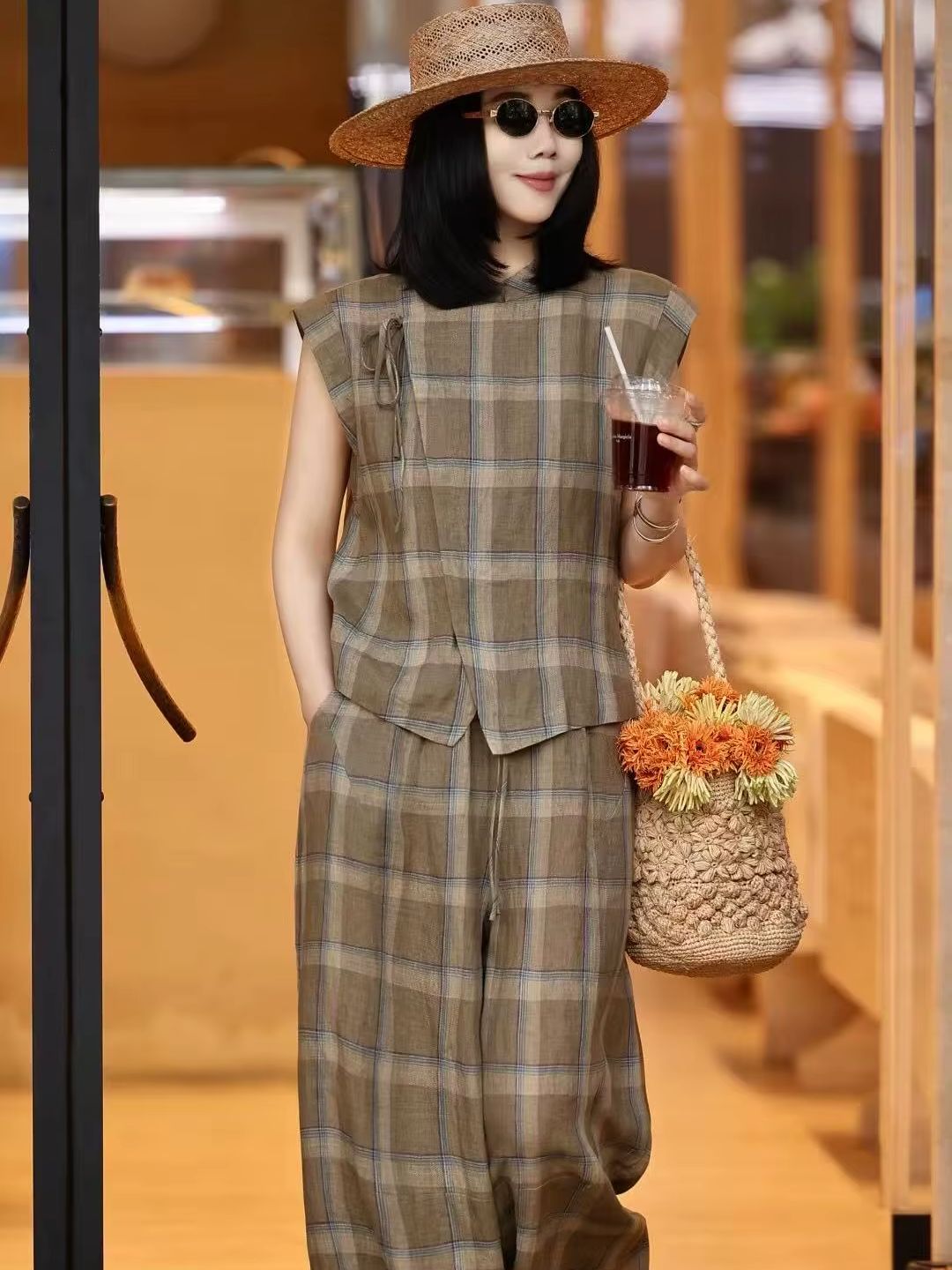 Fashionable stylish high-end l - Short Linen Drawstring ulasan dan harga
