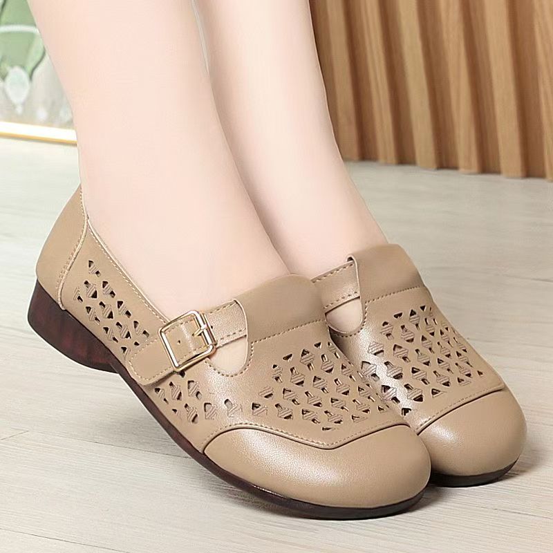 Women's Leather Hollow Out Low - Casual Sandal Leather ulasan dan harga