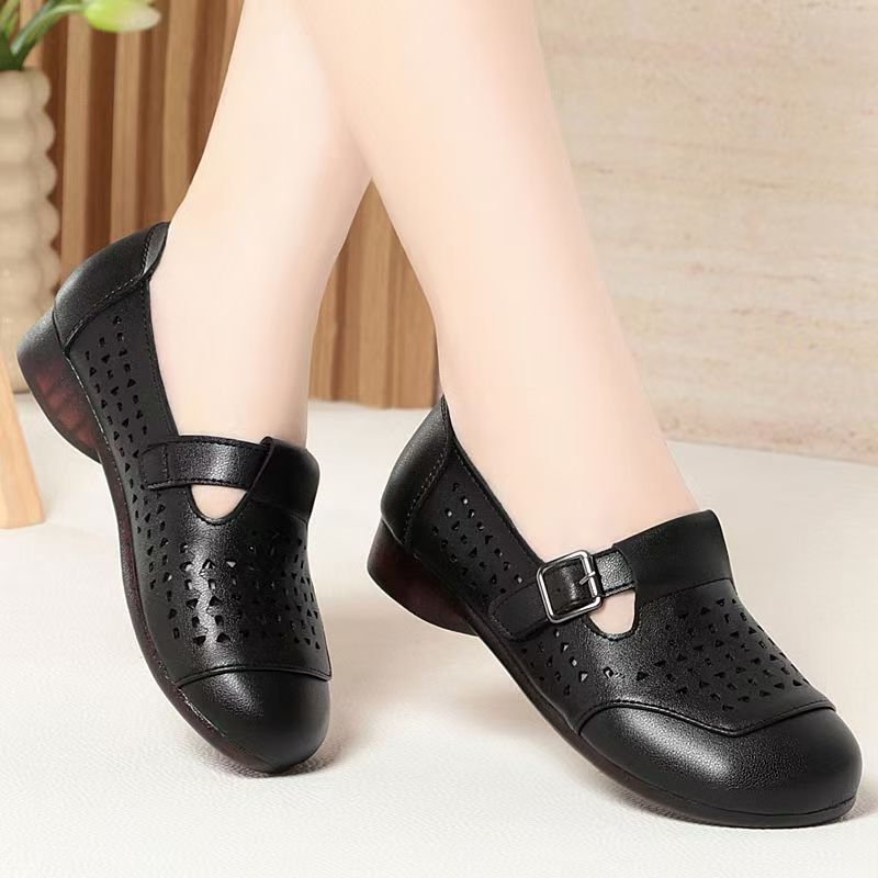 Women's Leather Hollow Out Low - Casual Sandal Leather ulasan dan harga