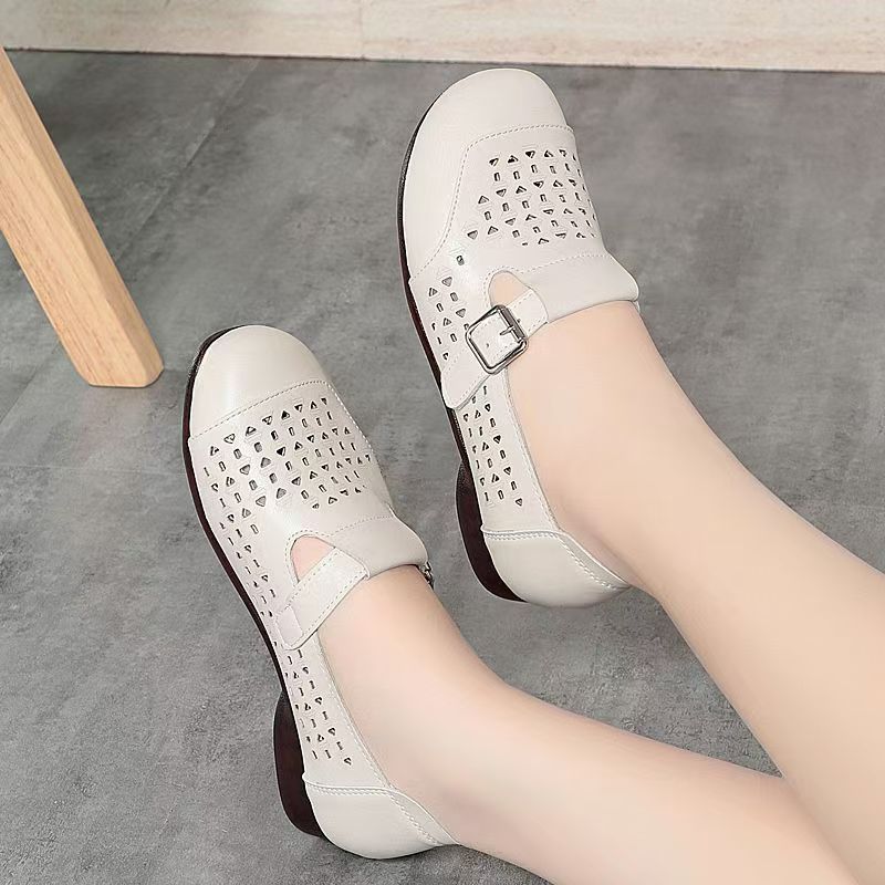 Women's Leather Hollow Out Low - Casual Sandal Leather ulasan dan harga