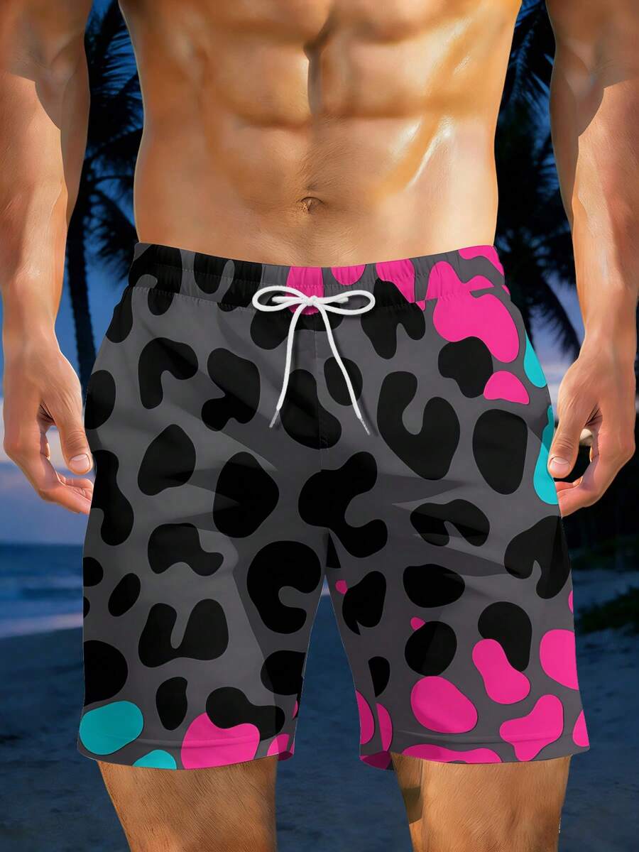 Bold Leopard Print Mens Beach  - Swim Trunk Quick Dry ulasan dan harga