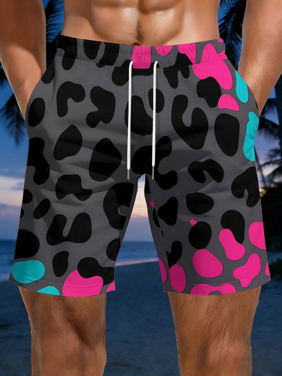 Bold Leopard Print Mens Beach  - Swim Trunk Quick Dry ulasan dan harga