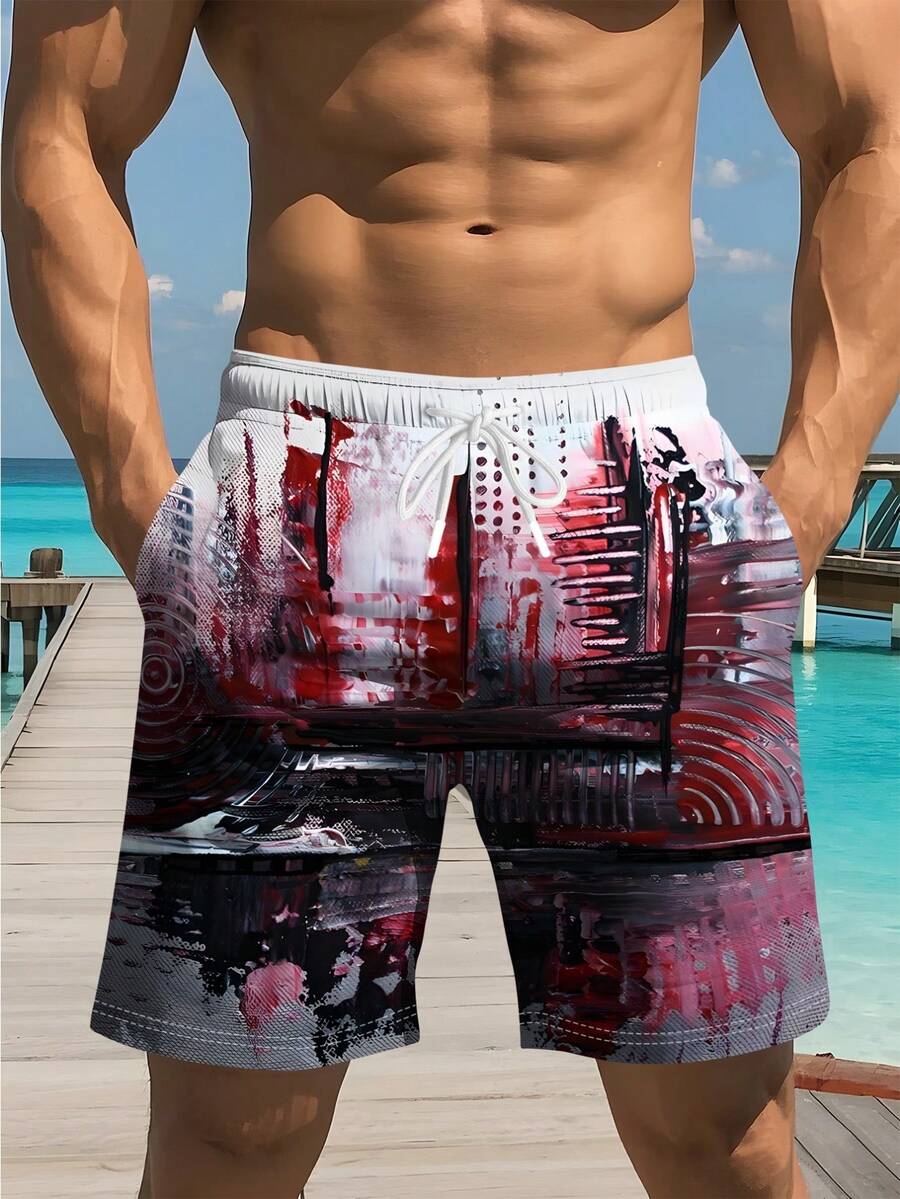 Mens Abstract Print Beach Shor - Swim Trunk Quick Dry ulasan dan harga
