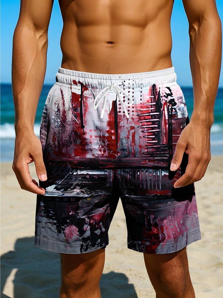 Mens Abstract Print Beach Shor - Swim Trunk Quick Dry ulasan dan harga