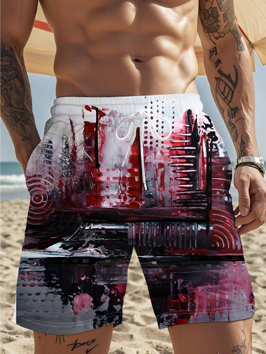 Mens Abstract Print Beach Shor - Swim Trunk Quick Dry ulasan dan harga