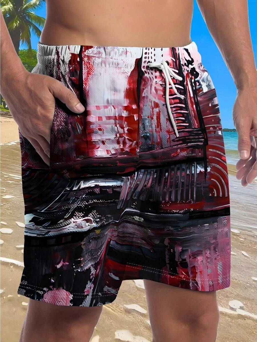 Mens Abstract Print Beach Shor - Swim Trunk Quick Dry ulasan dan harga