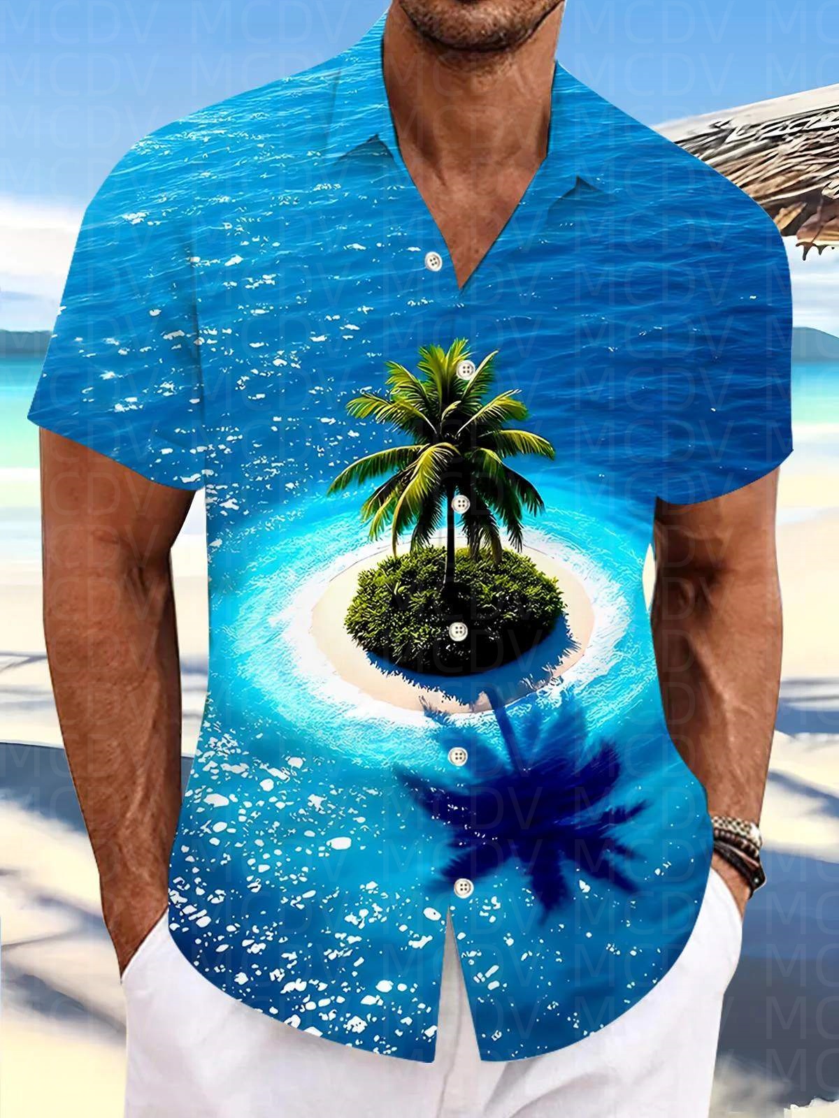 Motorcycle Pattern Men's Hawai - Shirt Camp Collar ulasan dan harga