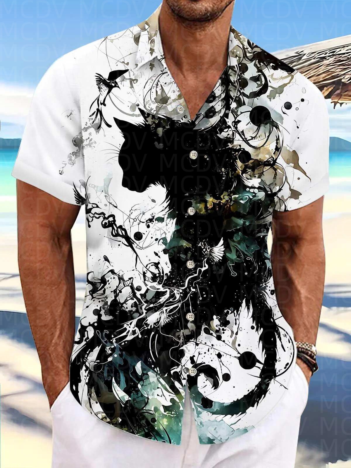 Motorcycle Pattern Men's Hawai - Shirt Camp Collar ulasan dan harga