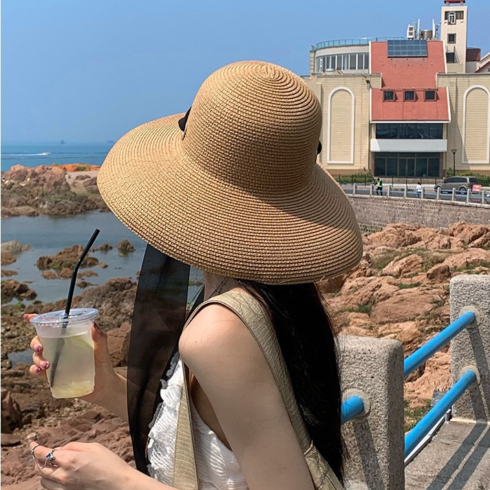 French Summer Elegant Long Rib - Bucket Hat Straw ulasan dan harga
