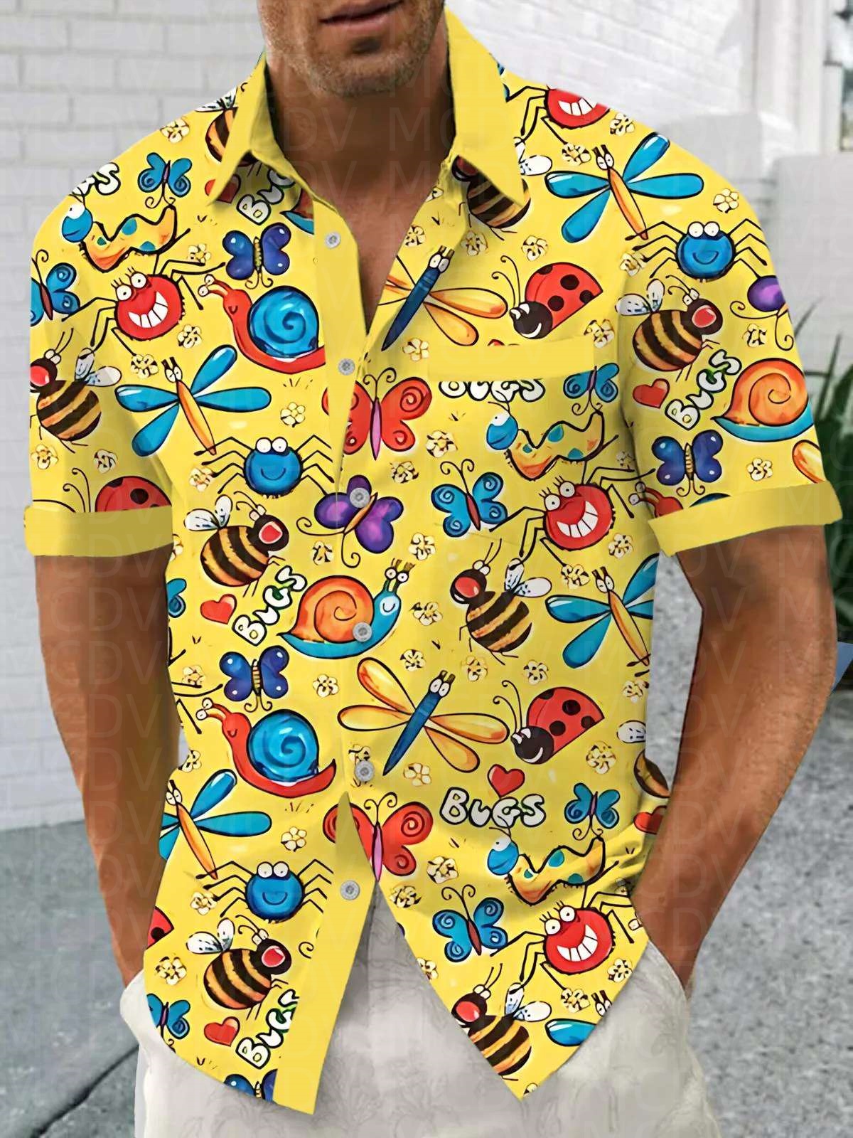 Insects Pattern Men's Hawaiian - Shirt Camp Collar ulasan dan harga