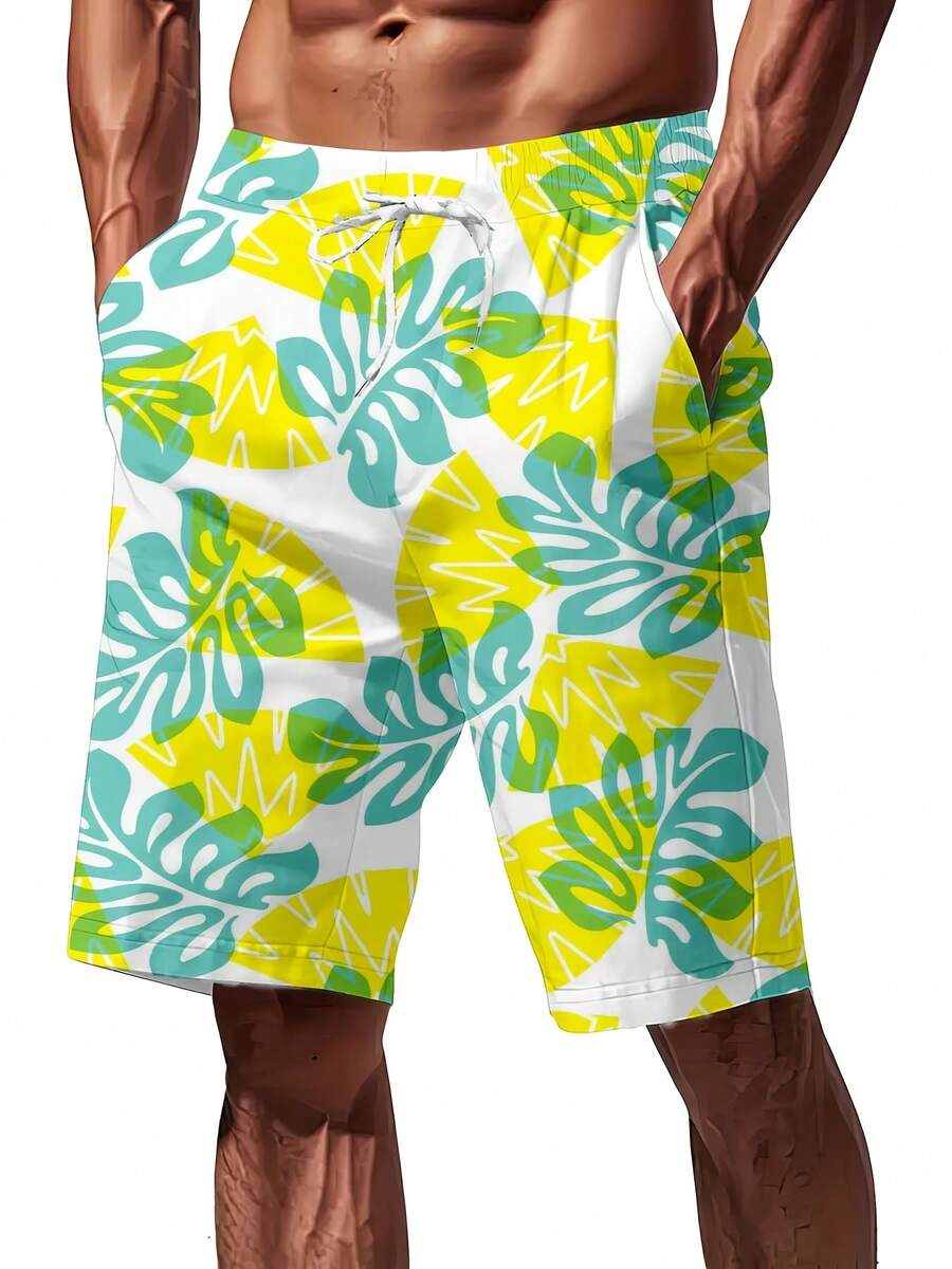 Mens Tropical Leaf Print Swim  - Swim Trunk Quick Dry ulasan dan harga