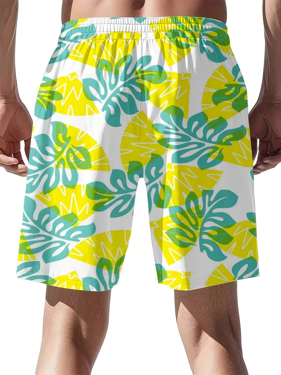 Mens Tropical Leaf Print Swim  - Swim Trunk Quick Dry ulasan dan harga