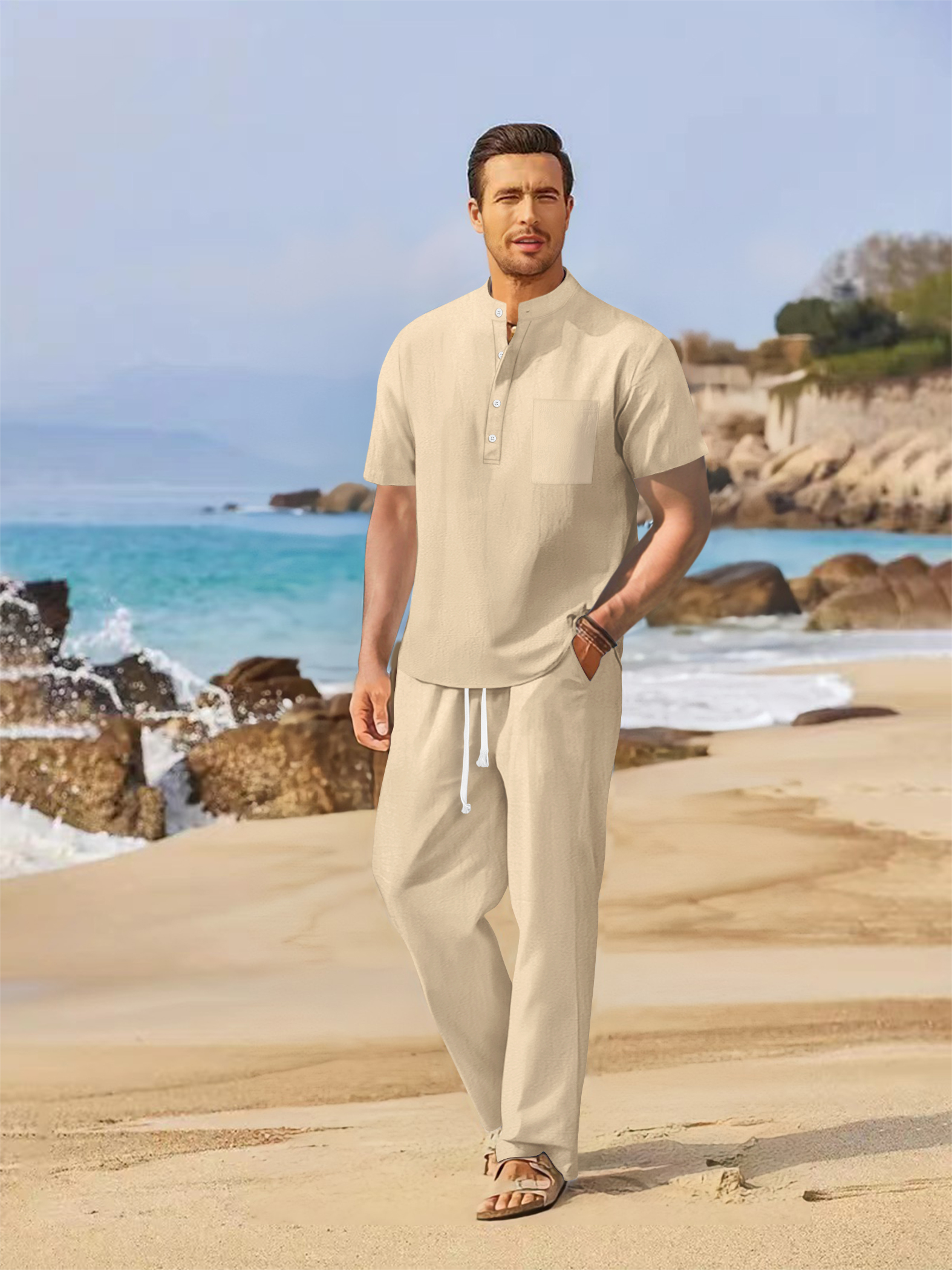 Summer men's cotton and linen  - Short Linen Drawstring ulasan dan harga