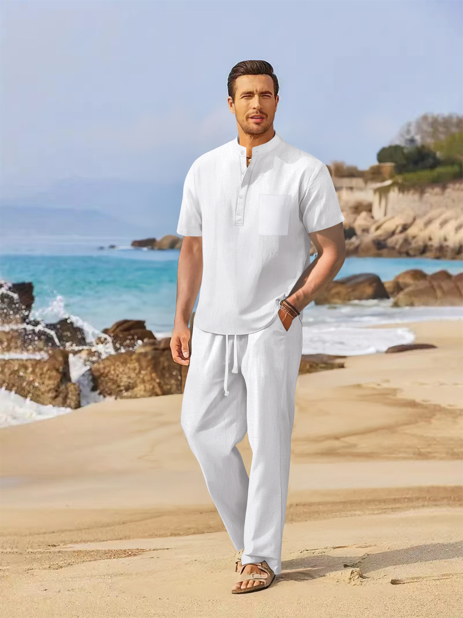 Summer men's cotton and linen  - Short Linen Drawstring ulasan dan harga