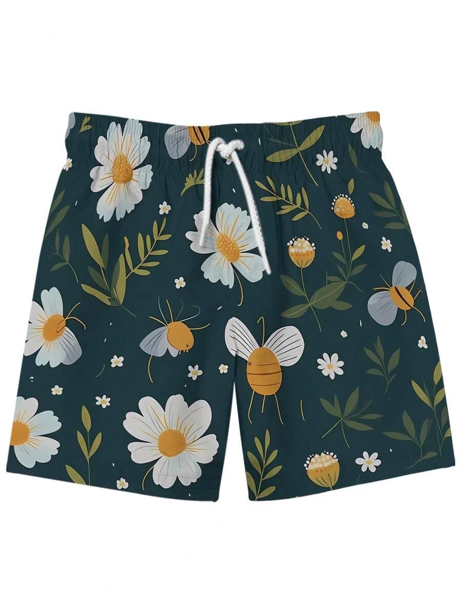 Mens Beach Shorts With Floral  - Swim Trunk Quick Dry ulasan dan harga