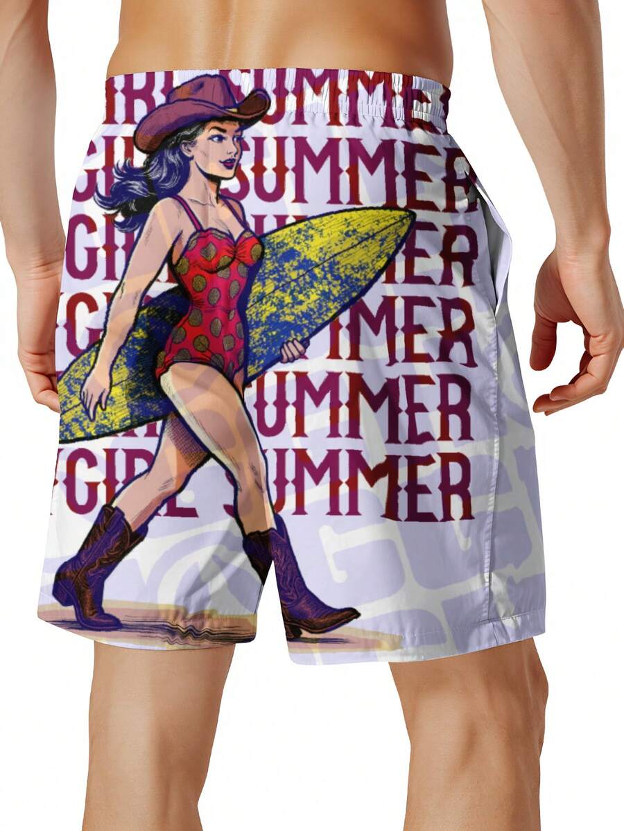 Mens Cowgirl Summer Surf Graph - Swim Trunk Quick Dry ulasan dan harga