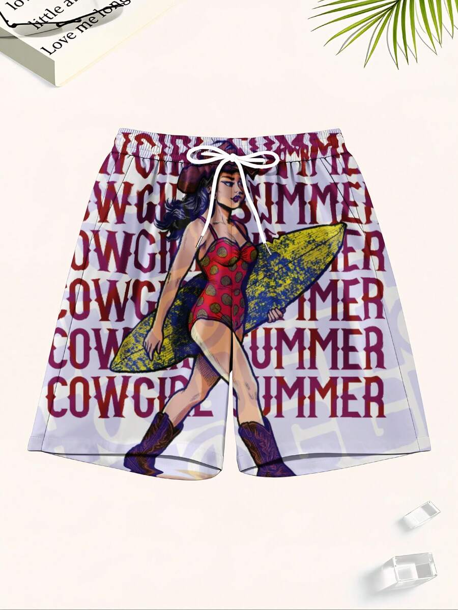 Mens Cowgirl Summer Surf Graph - Swim Trunk Quick Dry ulasan dan harga