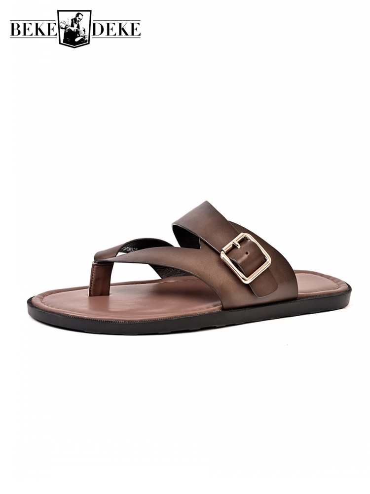 Outside Summer Mens Flat Shoes - Flip Flop Leather Men ulasan dan harga