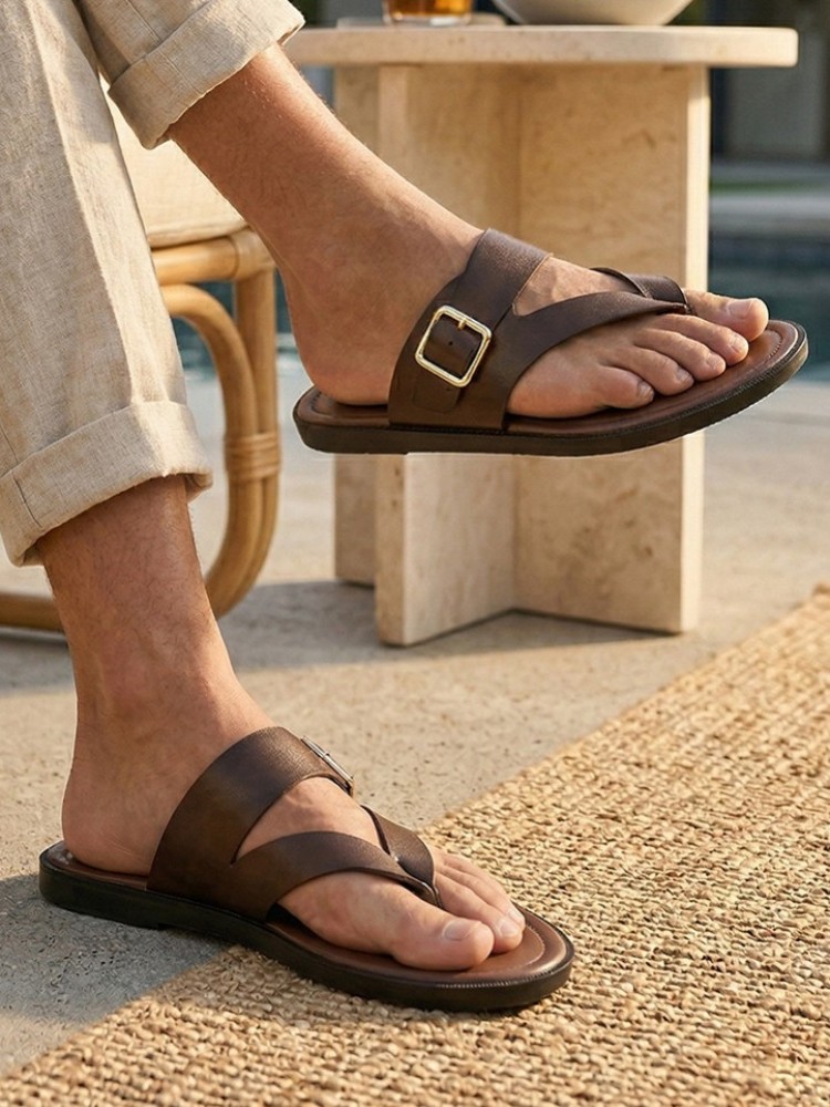 Outside Summer Mens Flat Shoes - Flip Flop Leather Men ulasan dan harga