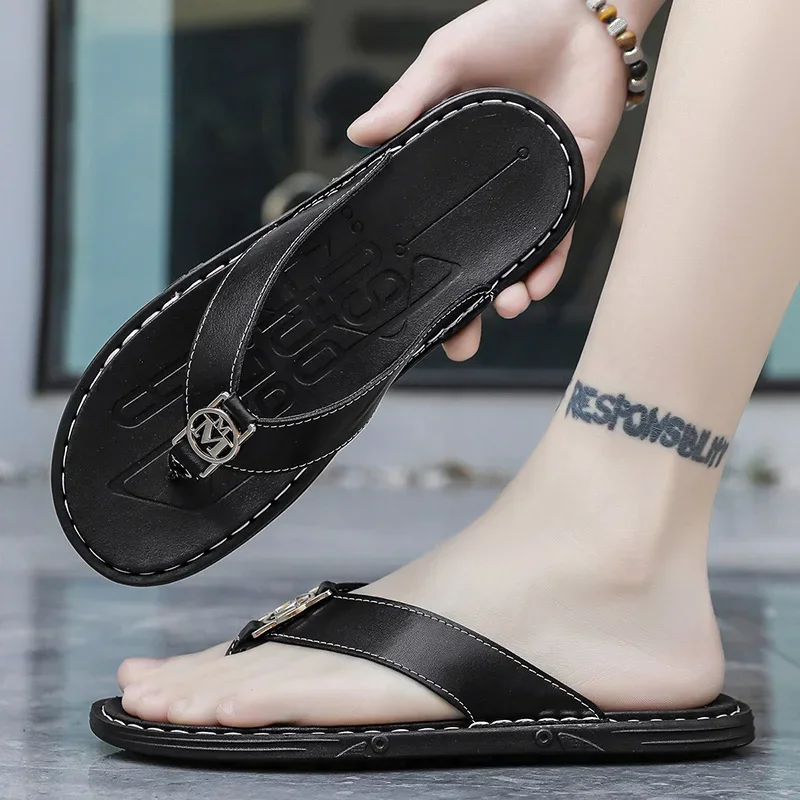 Men's Flip-flops Solid Color w - Flip Flop Leather Men ulasan dan harga