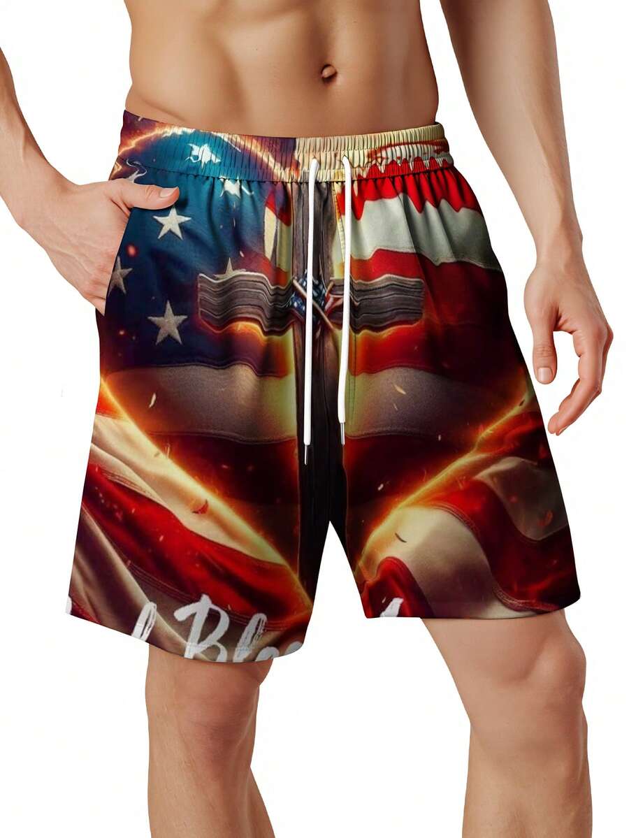 3D American Flag Print Mens Sw - Swim Trunk Quick Dry ulasan dan harga